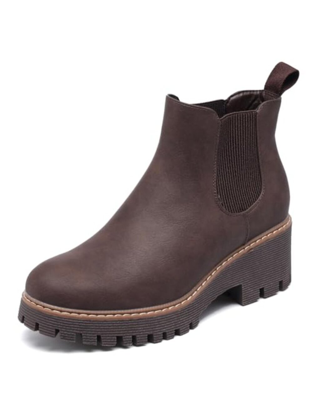 Chunky Platform Chelsea Boot Faux Leather Suede Slip On Low Wedge Ankle Boot